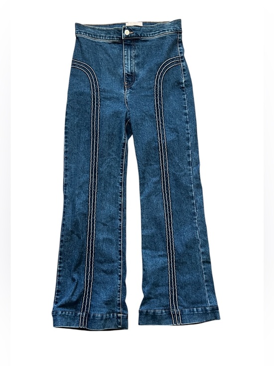 REVICE Denim - REVICE Dark Blue High-Rise Wide-Leg Jeans with White Contrast Topstitch Size 31